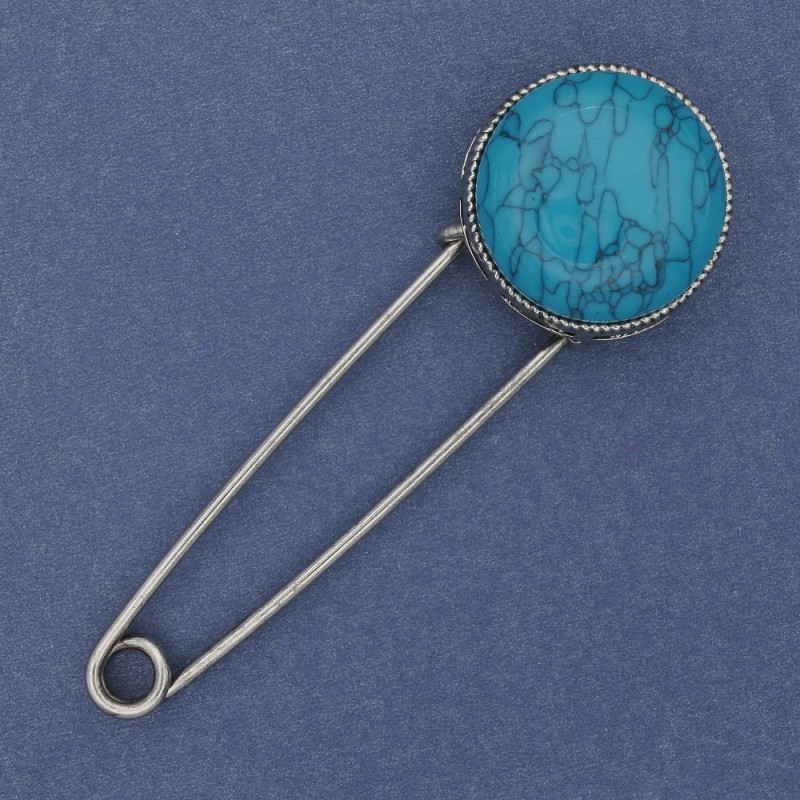 Broșă cu ac «turcoaz» 78×24 mm +/- culoare metal argintiu