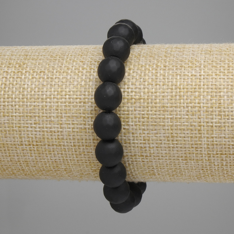 Brățară din șungit, cu mărgele tăiate de 10 mm, lungime 18 cm, pe elastic