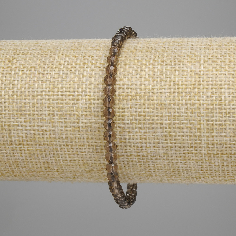 Brățară din cuart fumuriu, mărgele tăiate de 4 mm, lungime 18 cm, pe elastic