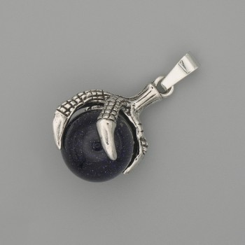 Pandantiv Aventurin Noaptea Kaïra, labă cu bilă, 18×37 mm, metal argintiu