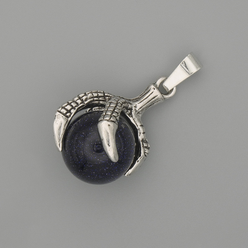 Pandantiv Aventurin Noaptea Kaïra, labă cu bilă, 18×37 mm, metal argintiu