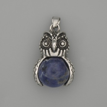 Pandantiv Bufnița cu sodalit, metal argintiu, diametru 30×20 mm, lungime 37 mm +/-