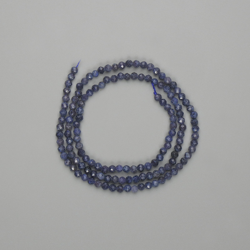 Mărgele de safir, sferice tăiate cu fațete, 3 mm, lungime aproximativă de 39 cm, pe șnur