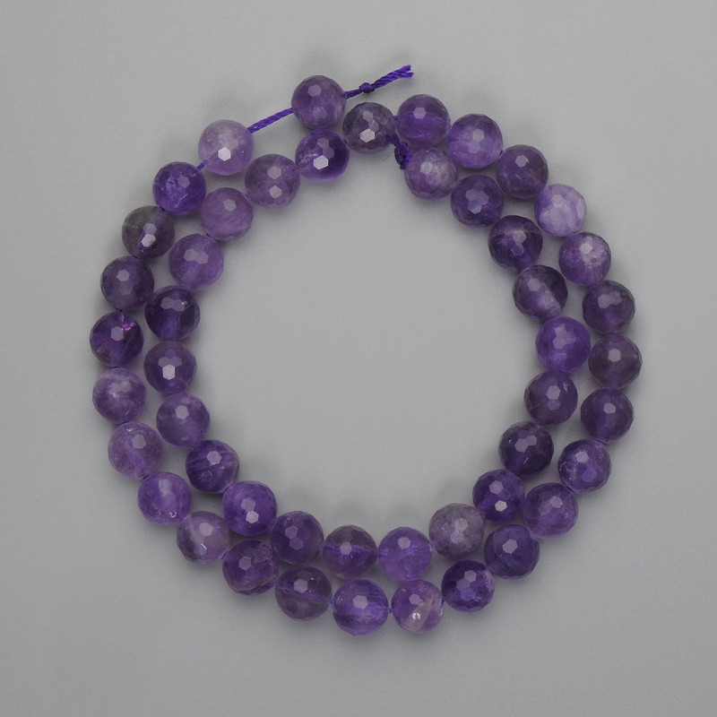Mărgele din ametist, tăiate cu fațete, rotunde, 8 mm ±, lungime 38 cm ± pe fir