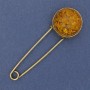 Broșă cu ac decorativă, cu imitație de chihlimbar, 76×24 mm ± culoare metalică aurie
