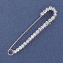 Broșă-pin cu strasuri albe, 75×16 mm, metal argintiu