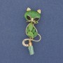 Broșă-pendentă «Pisică cu ochi de pisică verde» din metal auriu, 43×17 mm+