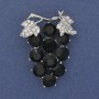 Broșă cu ciorchine de struguri, strasuri albe și negre, metal argintiu, 50×40 mm+
