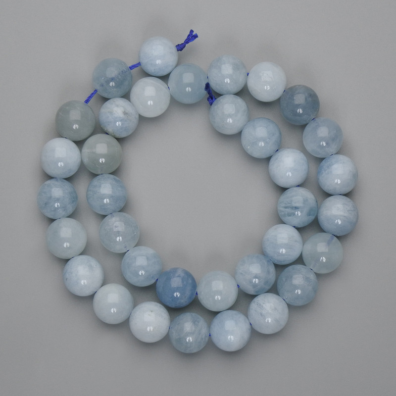Mărgele de acvamarin, bile netede 12 mm, lungime 39 cm, pe fir