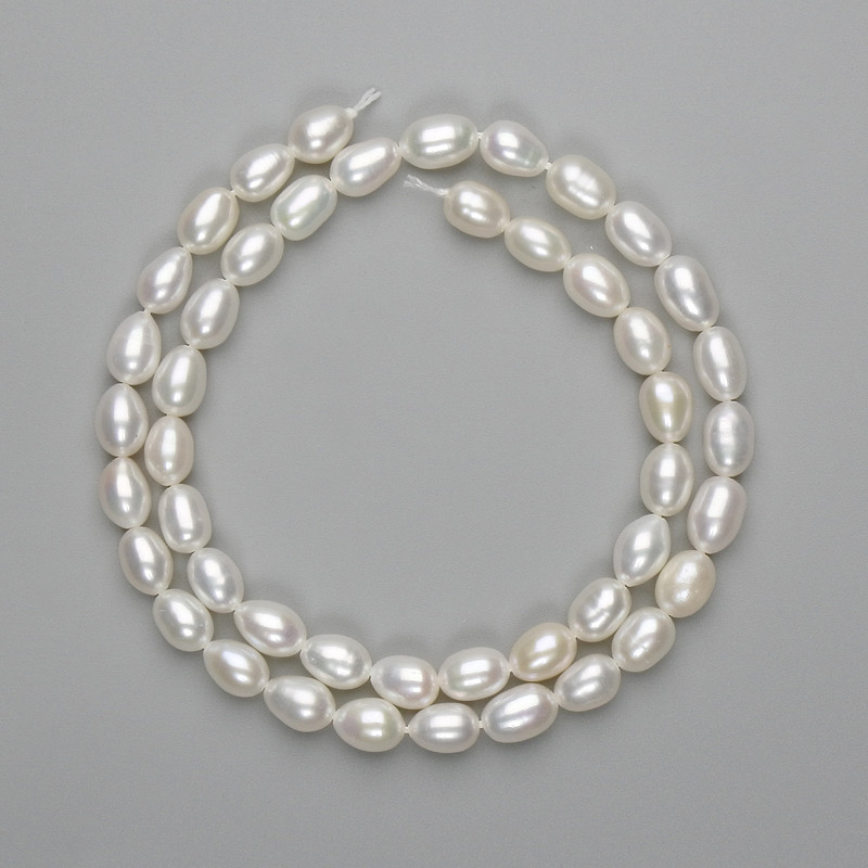 Mărgele din perle naturale de râu, 7,5–9×5,5–6 mm, lungime 37 cm, pe fir