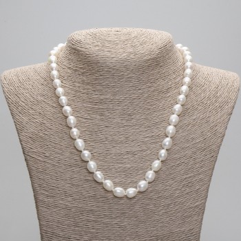 Colier cu perle naturale de râu 9–10×7–8 mm, lungime 45 cm ± 5 cm, lanț de prelungire