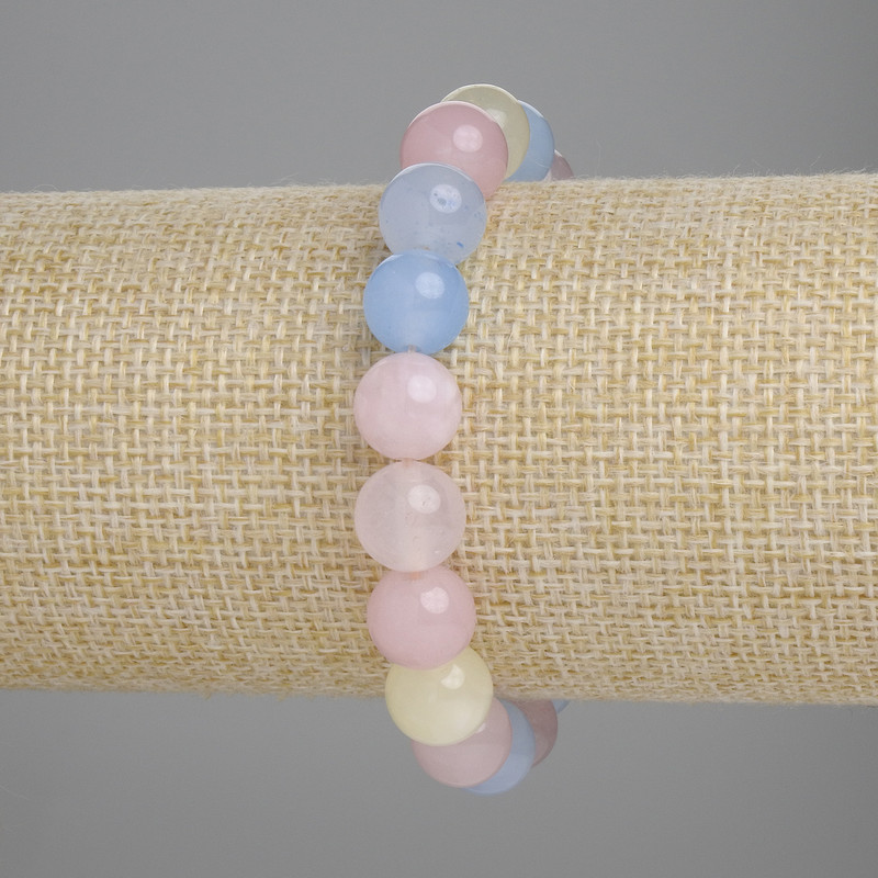 Brățară din morganit, mărgele netede, diametru 10 mm, lungime 18 cm, pe elastic