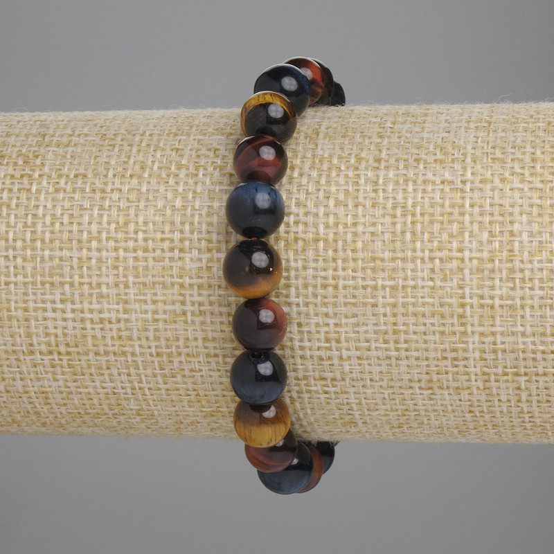 Brățară cu ochi de bou, ochi de tigru și ochi de șoim, mărgele netede, diametrul 8 mm +/-, lungime 18 cm +/-, pe elastic