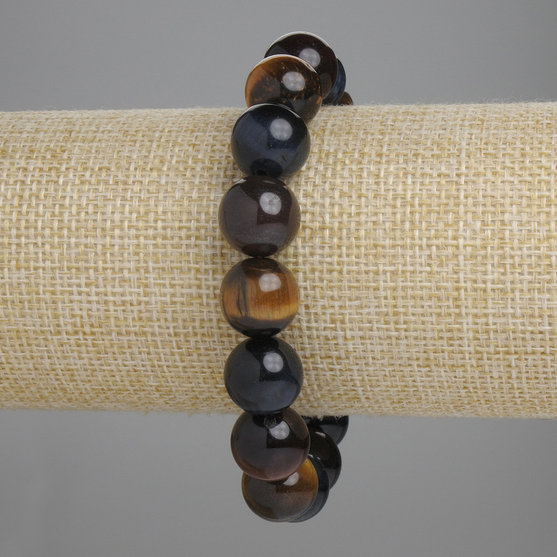 Brățară cu ochi de bou, ochi de tigru și ochi de șoim, mărgele netede, diametru 12 mm, lungime 18 cm, elastică