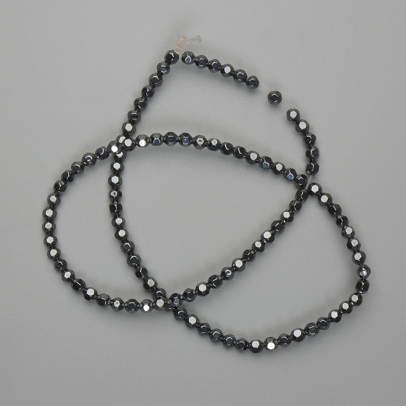 Mărgele de hematit fațetate, sferice, 3,5×4 mm, lungime 39 cm