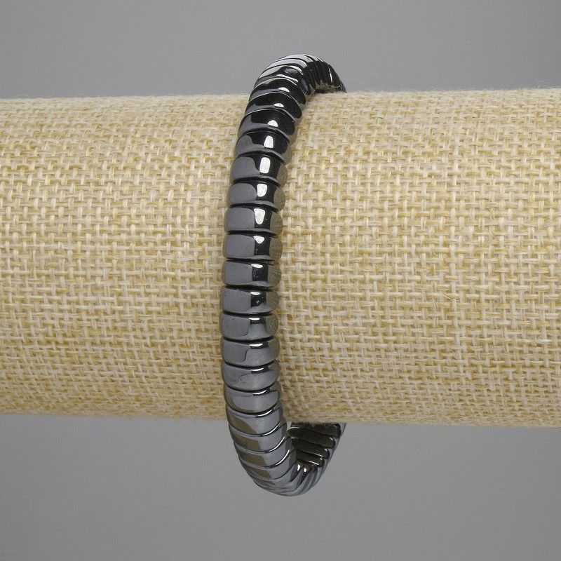 Brățară din hematit, rondel semicerc, 8,5×3,5 mm, lungime 18 cm, elastică