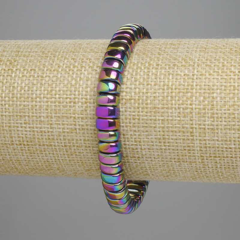 Brățară din hematit curcubeu, rondelle semicerc 8×3,5 mm, lungime 18 cm, elastic