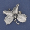 Broșă-pandantiv Frunză, strasuri, metal argintiu, 60×63 mm+
