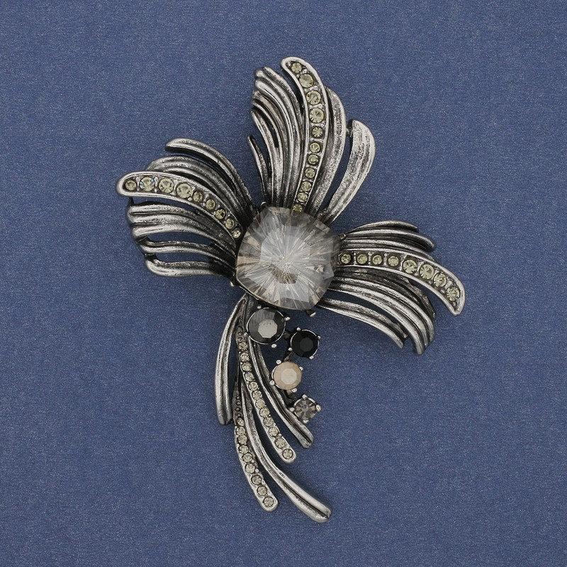 Broșă-pandantiv Accent metal închis argintiu 70×52 mm+