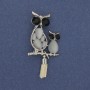 Broșă-pendativ «Bufniță» cu piatra ochiului pisicii, strasuri, metal argintiu, diametrul 24 mm +-, lungime 50 mm +-