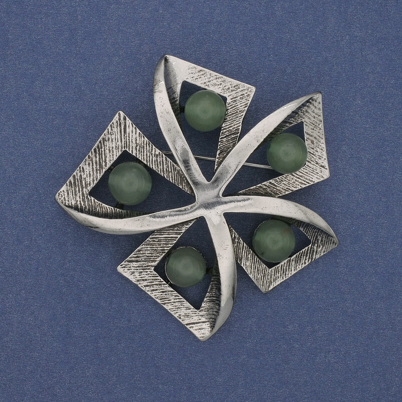 Broșă Accent Nefrit metal argintiu 60 mm+