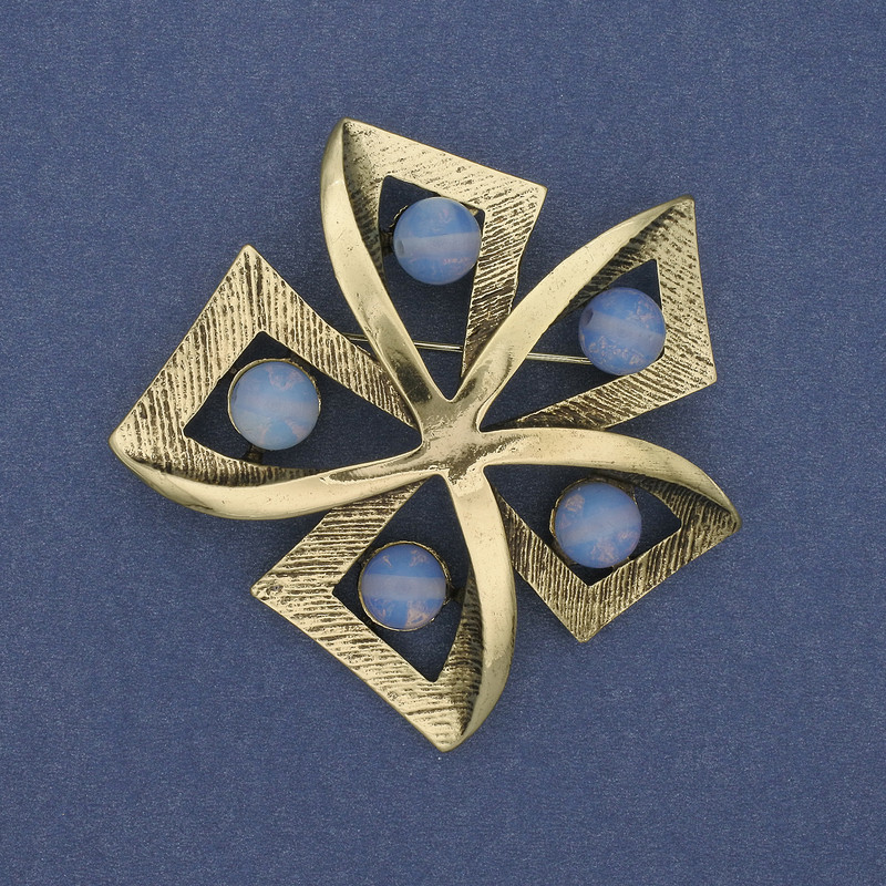 Broșă Accent cu opalit de Lună, metal auriu, 60 mm+