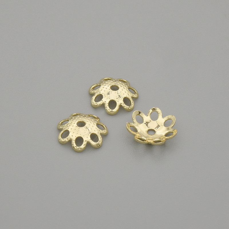 Capace pentru mărgele, culoare aurie, diametru 5,5 mm (+/-), gaură 0,7 mm (+/-), ambalare 10 bucăți