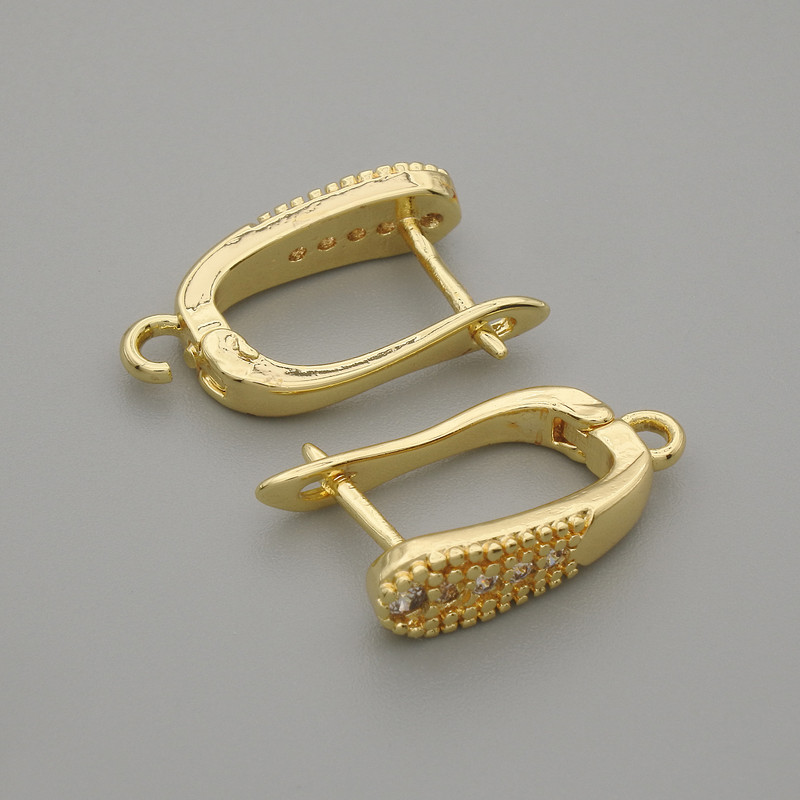Știfturi pentru cercei cu strasuri albe, metal auriu, 15×4 mm, pereche