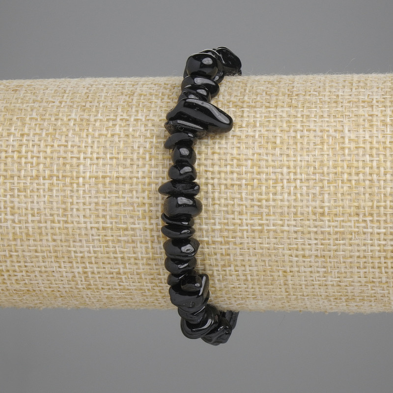 Brățară din turmalin negru, granule, diametrul 5-12×2-8 mm, lungime 18 cm, elastic