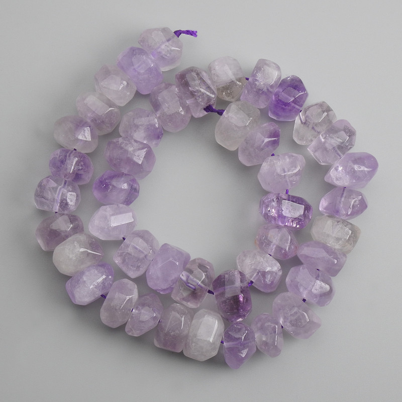 Mărgele din ametist, multifacetate, diametrul 13–14 mm, 5×8, 5–9, 5 mm ±, lungime 39 cm ±