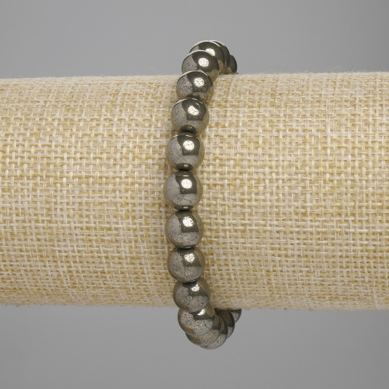Brățară din pirită, bile netede, diametrul 8 mm, lungime 18 cm, elastică