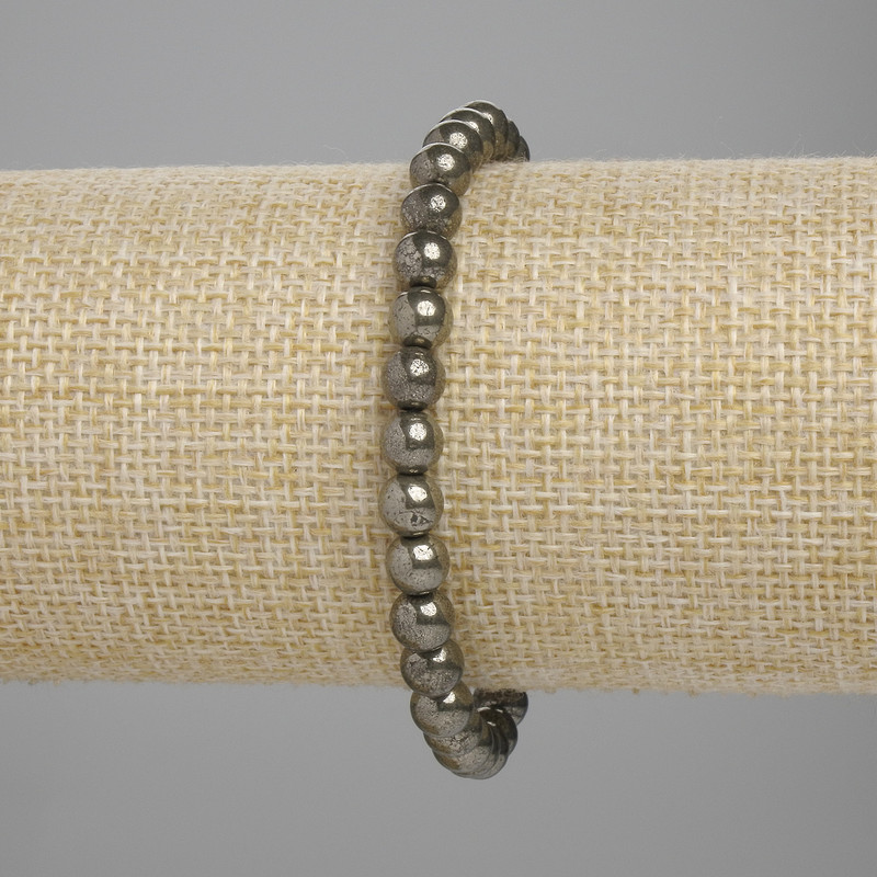 Brățară din pirita, bile netede, diametrul 6 mm, lungime 18 cm, extensibilă