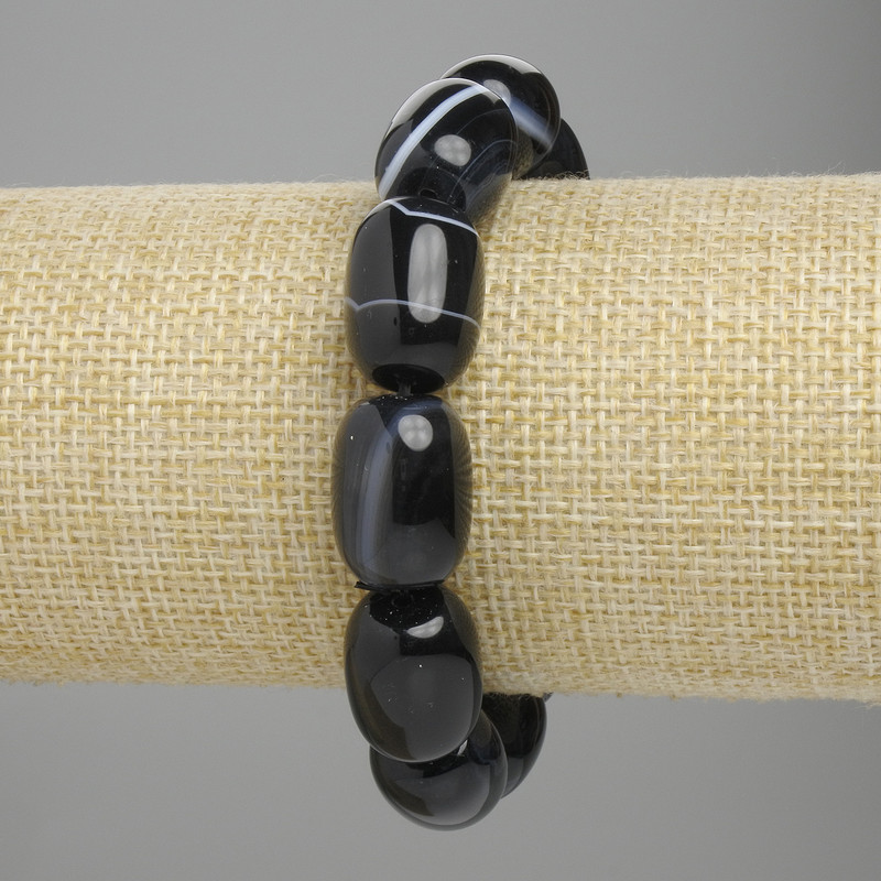 Brățară din agat, mărgele în formă de butoi, diametrul 17-18×12-13 mm, lungime 18 cm, elastic