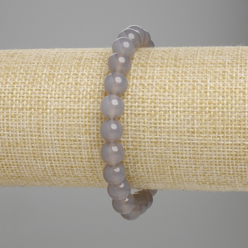 Brățară din agată fumuriu, mărgele netede, diametru 8 mm, lungime 18 cm, pe elastic
