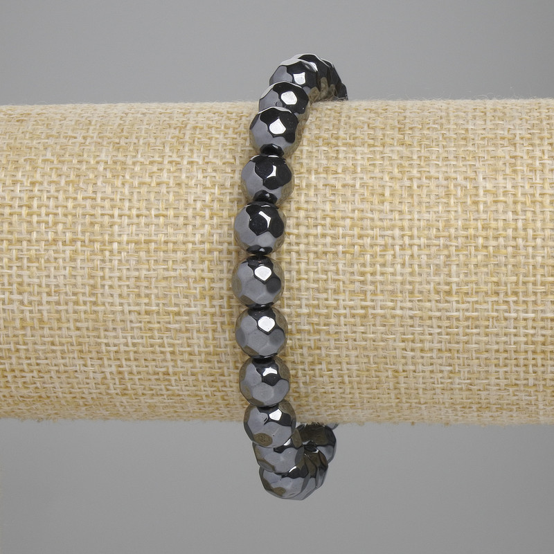 Brățară din hematit facetat, mărgele de 8 mm, lungime 18 cm, pe elastic