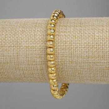 Brățară din lavă cu placare metalică aurie, rondelle poroase 6×4,5 mm, lungime 18 cm, extensibil