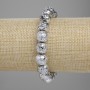Brățară din lavă cu acoperire metalică argintie, mărgele poroase de 10,5 mm, lungime 18 cm, extensibilă