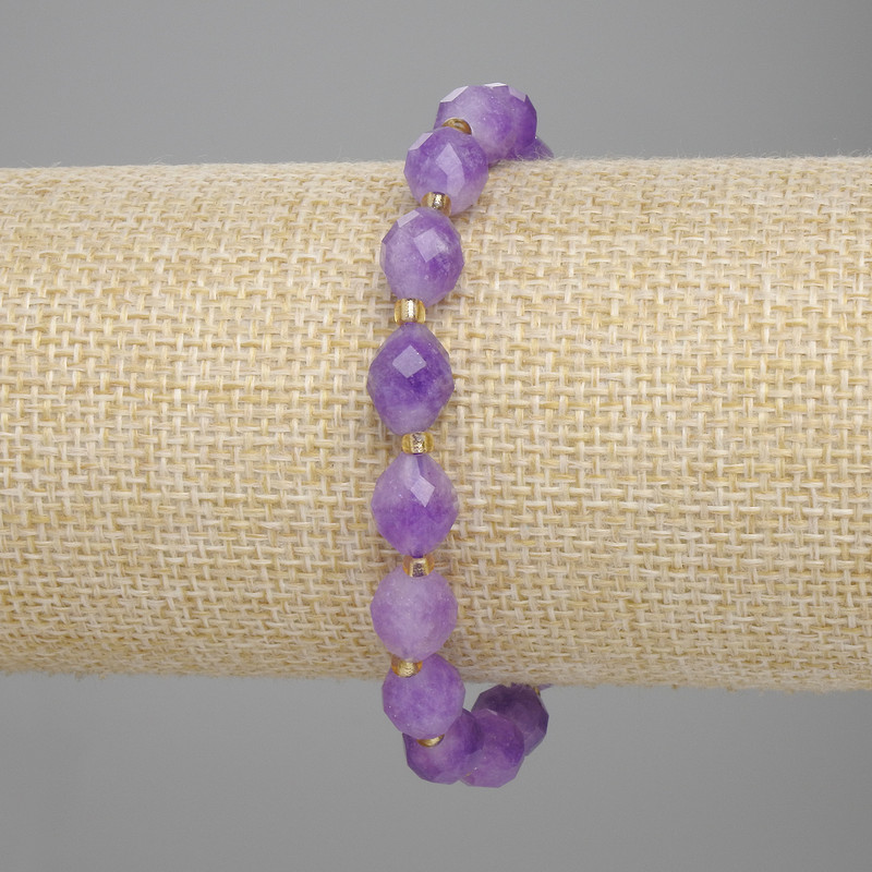 Brățară din ametist facetat, mărgele 10×8 mm, 3 mm, lungime 18 cm, pe bază elastică