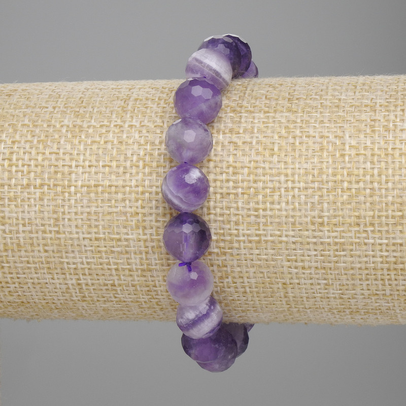 Brățară din ametist facetat, mărgele cu diametrul de 10 mm, lungime 18 cm, pe elastic