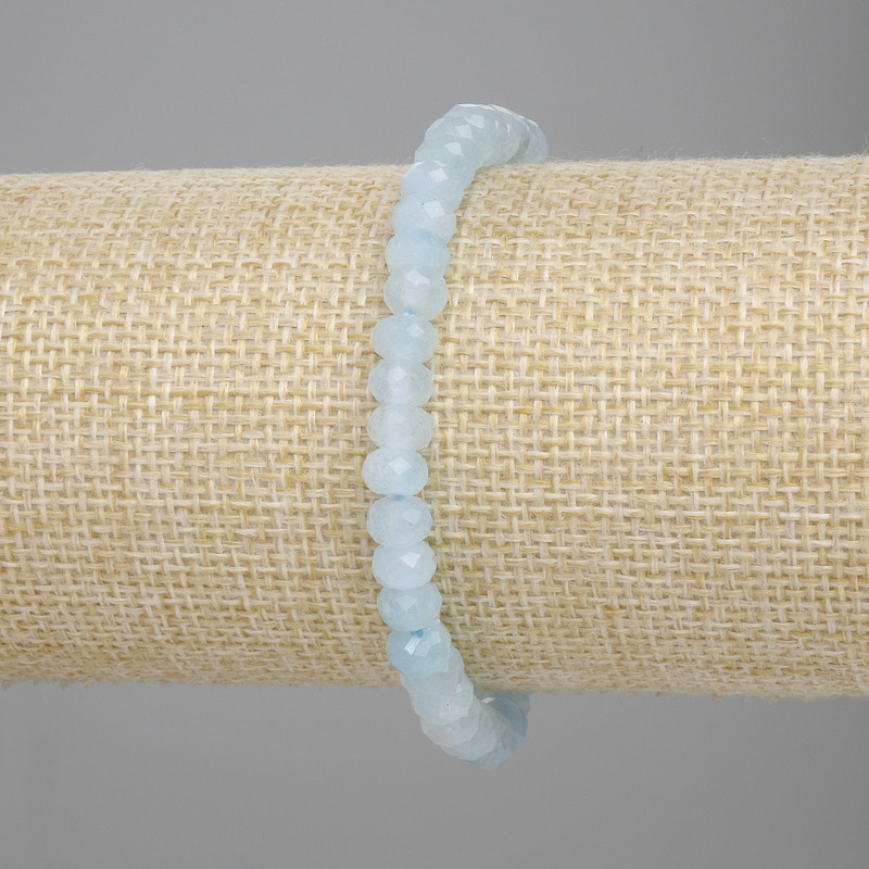 Brățară din acvamarin – mărgele de tip rondelle, diametrul 6×4 mm, lungime 18 cm, elastică