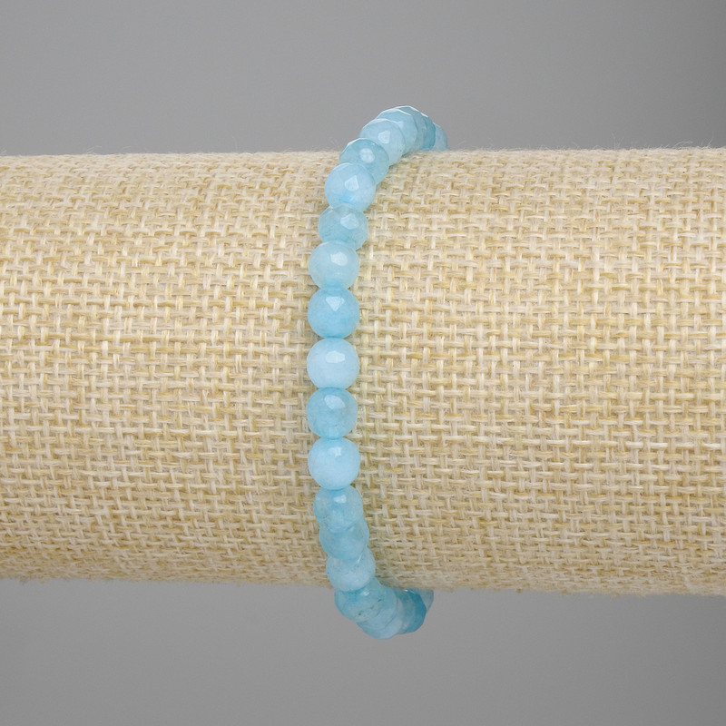Brățară din acvamarin cu mărgele facetate, diametrul 6 mm, lungime 18 cm, pe elastic