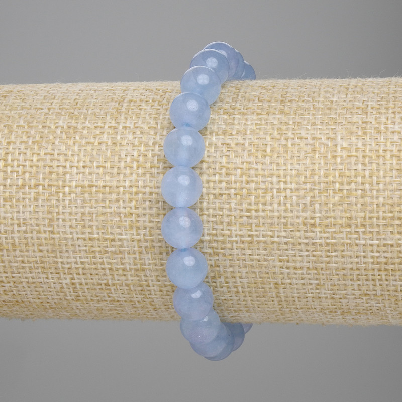 Brățară din acvamarin cu bile netede, diametru 8 mm, lungime 18 cm, pe elastic