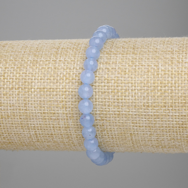 Brățară cu acvamarin, mărgele netede, diametru 6 mm, lungime 18 cm, elastic