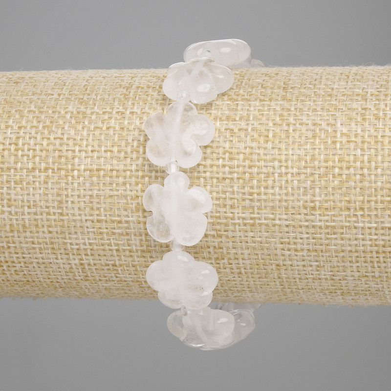 Brățară cu cristal de munte «Floare», diametrul 15 mm ±, lungimea 18 cm ±, mărgele 3 mm ±, bandă elastică