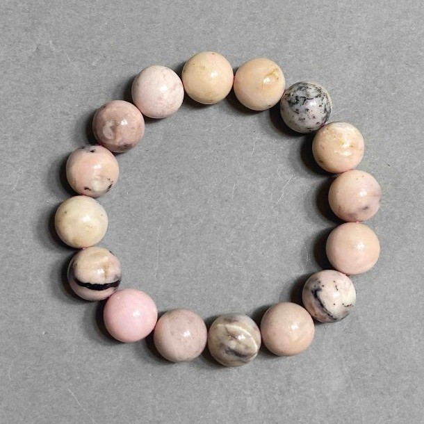 Brățară cu opal roz, mărgele netede de 12 mm, lungime 18 cm, pe elastic