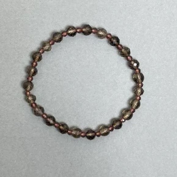 Brățară din topaz fum, mărgele facetate, diametru 6 mm, rondeluri din cristal ceh, 3×3 mm, lungime 18 cm, pe elastic