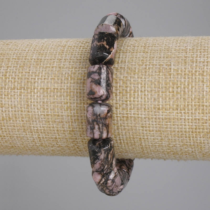 Brățară din rodonit, cilindrică, diametru 14×10 mm, lungime 18 cm+- pe elastic