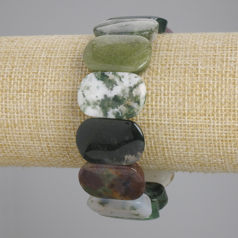 Brățară din agat mușchi, zale, diametrul 24×16 mm, lungime 18 cm, elastic