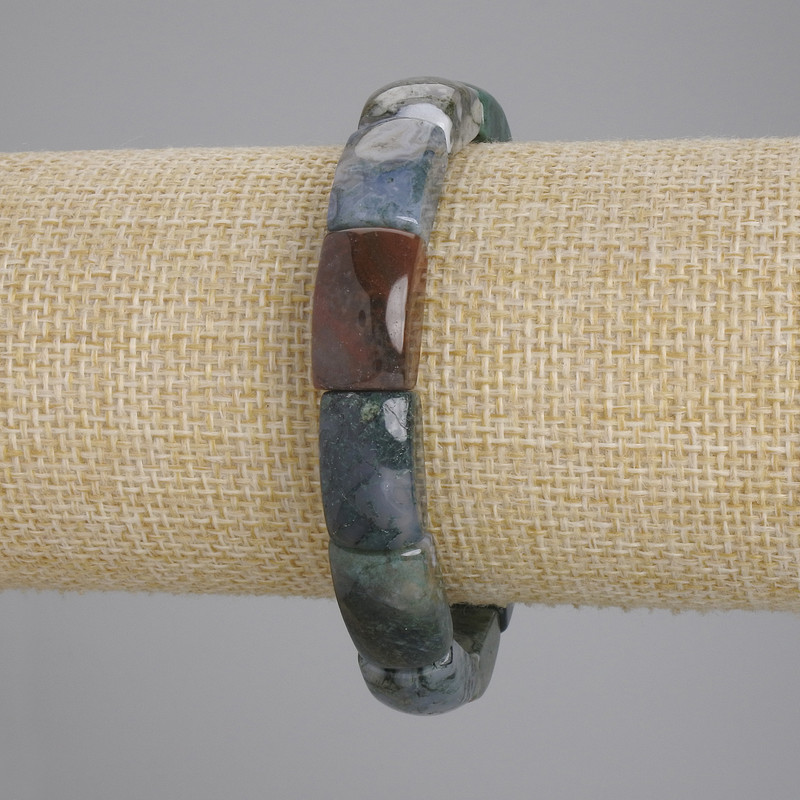 Brățară din agat mușchi, zale cu diametrul 16×10 mm, lungime 18 cm, extensibilă