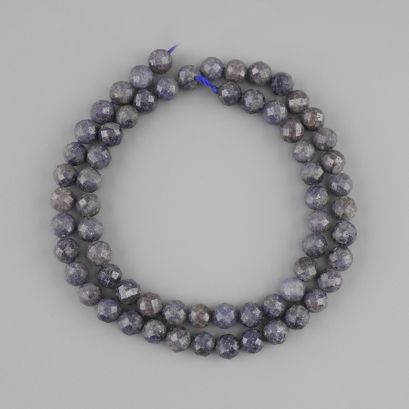 Mărgele de safir tăiate, formă sferică, diametru aproximativ 6 mm, lungime aproximativ 39 cm, pe șnur